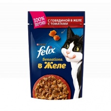 Felix Sensations пауч консервы для  кошек с говядиной в желе с томатами  85 г.