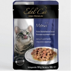 Эдель Кэт Консервы для кошек, Нежные кусочки в соусе, Лосось и форель, 0,4 кг, 17306