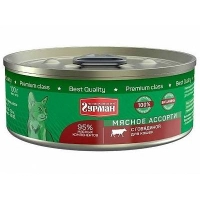 Четвероногий гурман Мясное ассорти консервы для кошек с говядиной, 100 гр