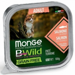 Monge Cat BWild GRAIN FREE беззерновые консервы из лосося с овощами для взрослых кошек 100г